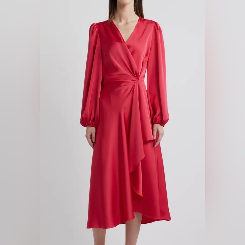 Sam Edelman Ruby Red Cascade Wrap Satin Dress